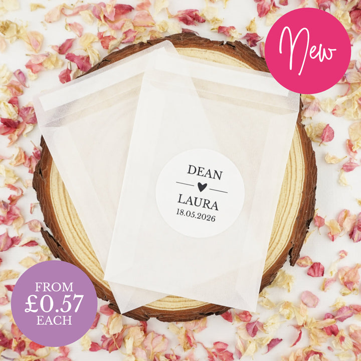 Personalised Glassine Envelopes for Confetti Bags Love Story DIY (Empty)