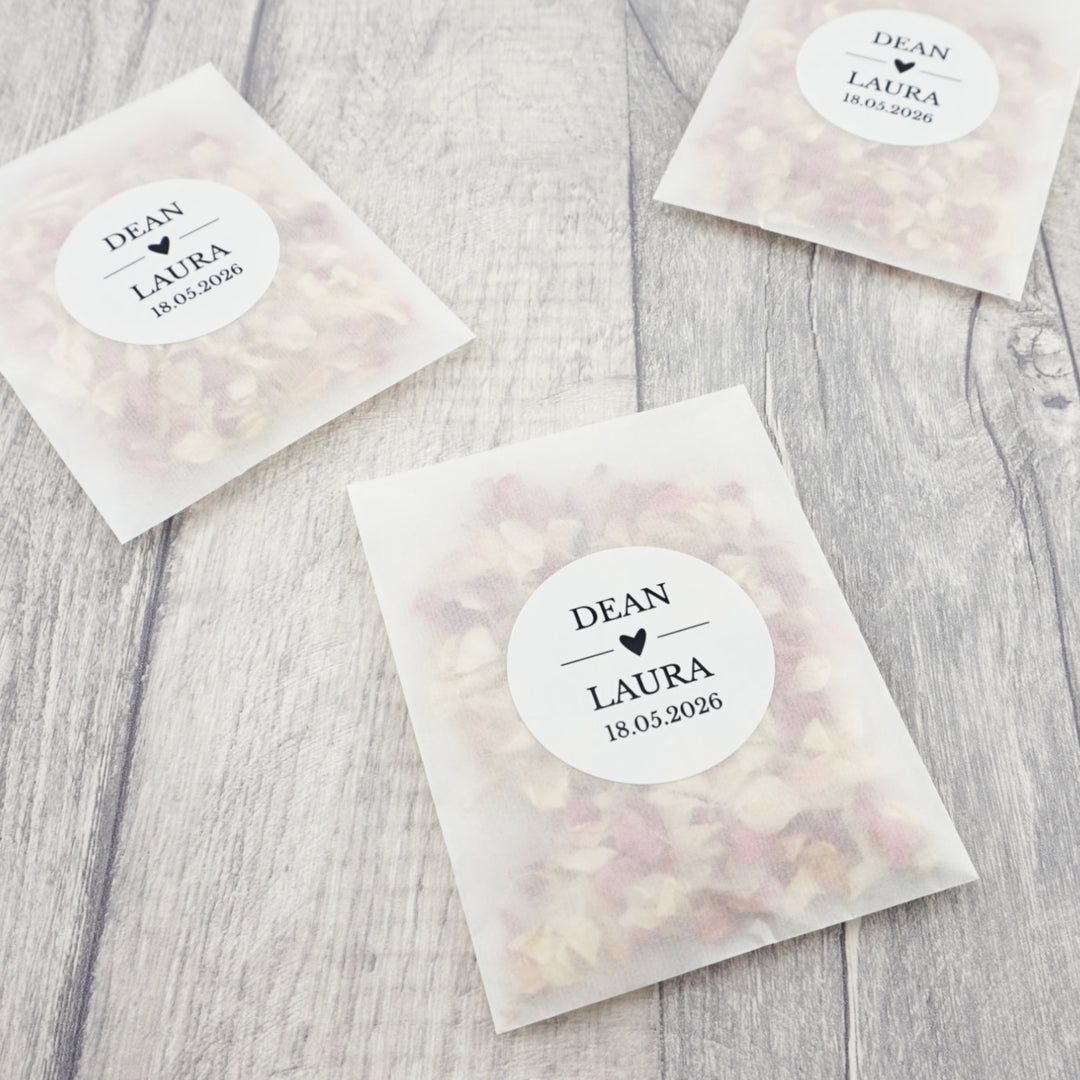 Glassine Envelopes Personalised Love Story Sticker with Confetti Petals
