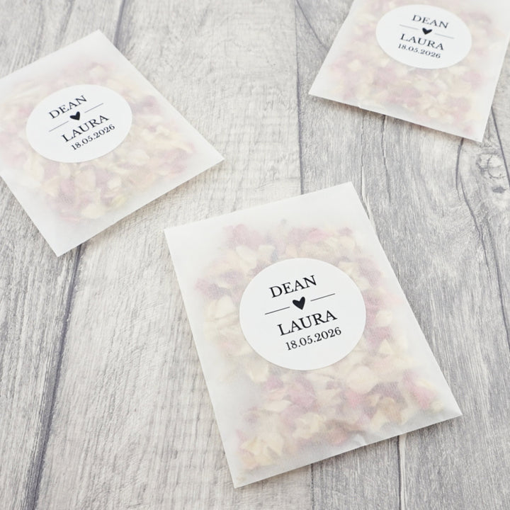 Glassine Envelopes Personalised Love Story Sticker with Confetti Petals