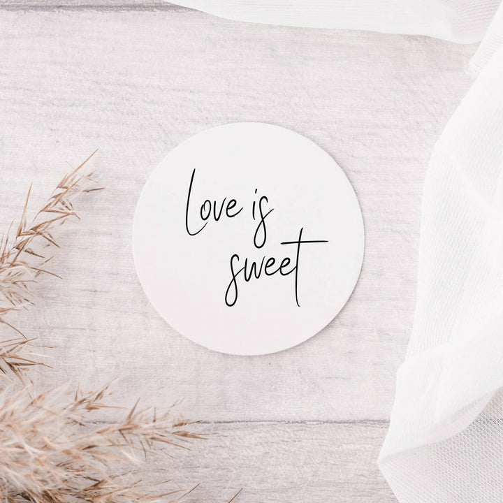 Glossy White Stickers Whimsical Love is Sweet Wedding Favours Sticker