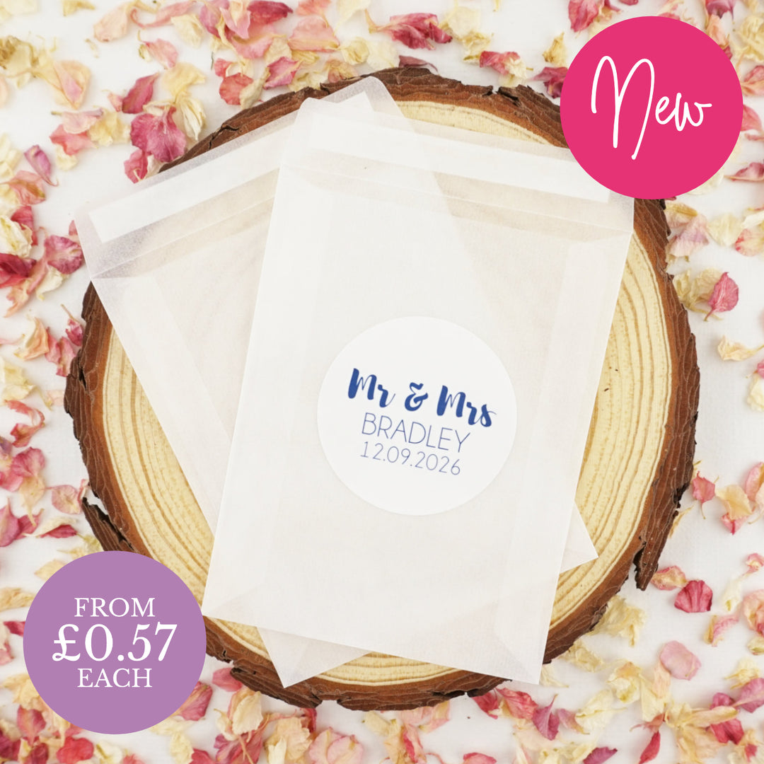 Personalised Glassine Envelopes for Confetti Bags Mr & Mrs DIY (Empty)