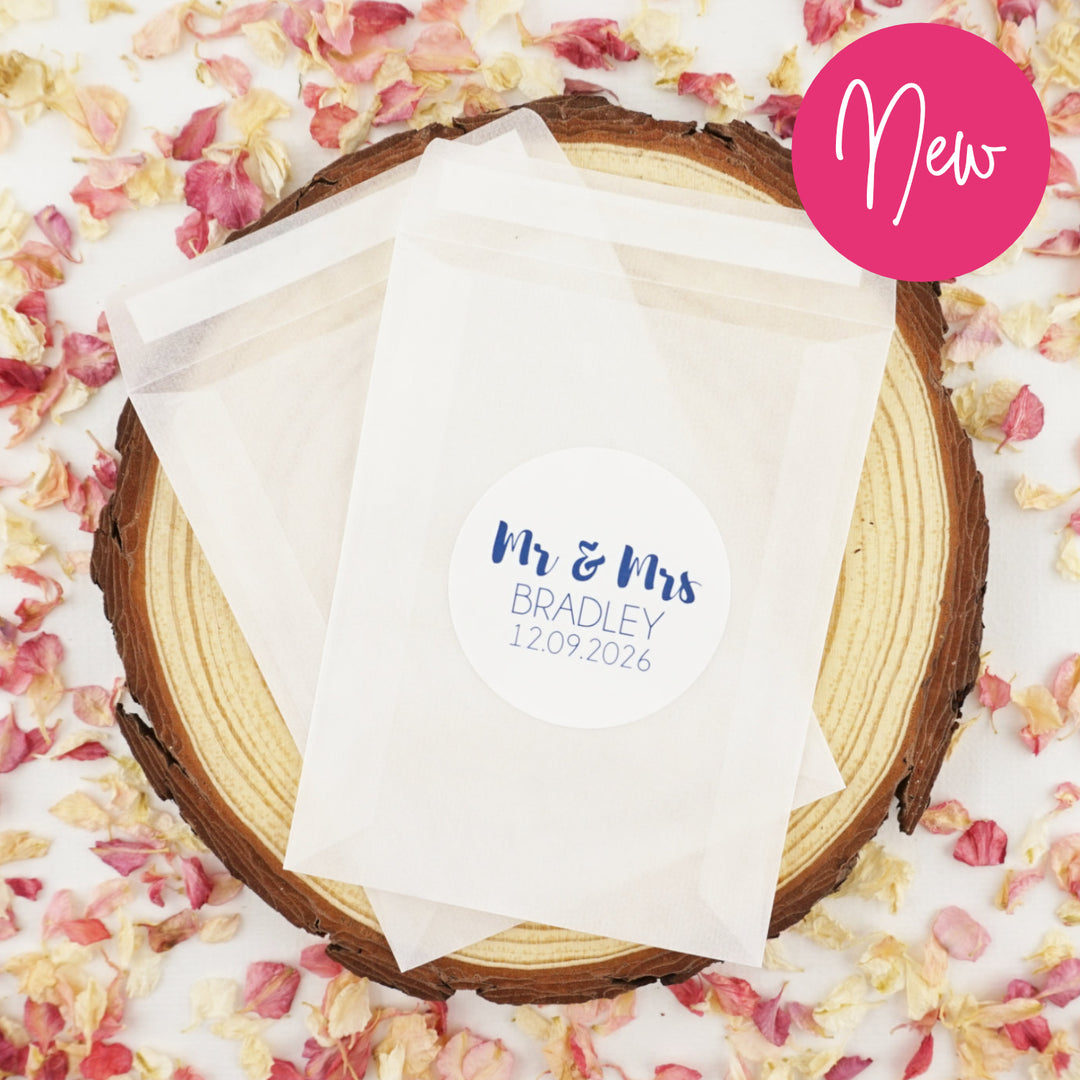 Personalised Glassine Envelopes for Confetti Bags Mr & Mrs DIY (Empty)