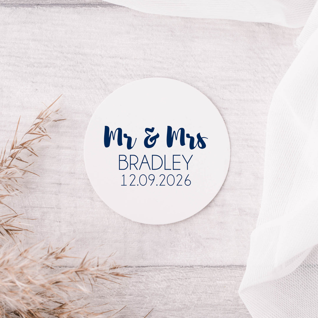 Glossy White Stickers Contemporary Mr & Mrs Personalised Wedding Sticker