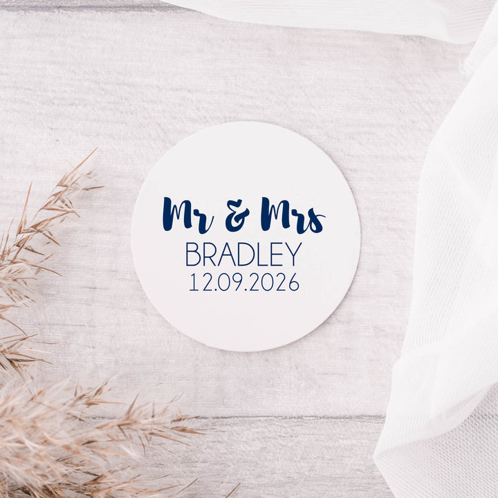 Glossy White Stickers Contemporary Mr & Mrs Personalised Wedding Sticker