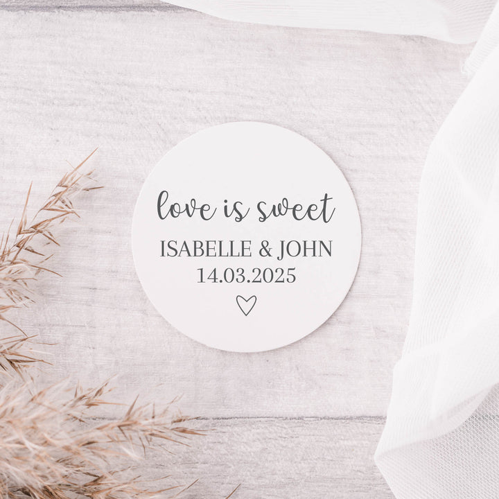 Personalised Glossy White Stickers Romantic Love is Sweet Wedding Stickers