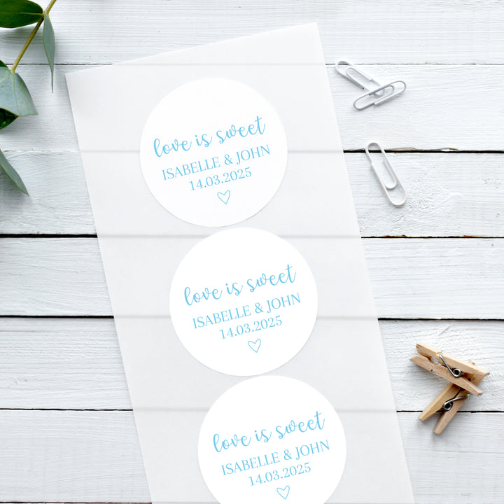 Personalised Glossy White Stickers Romantic Love is Sweet Wedding Stickers