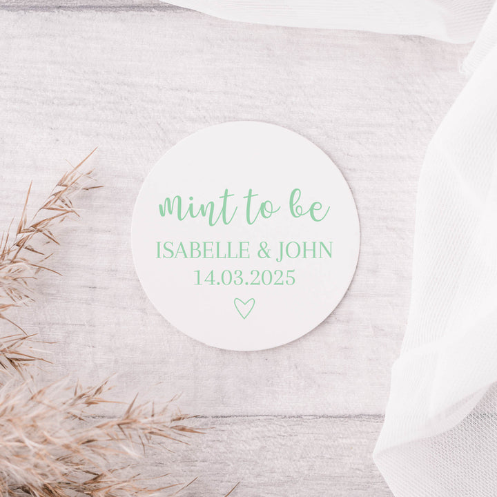 Personalised Glossy White Stickers Romantic Mint to be Wedding Stickers
