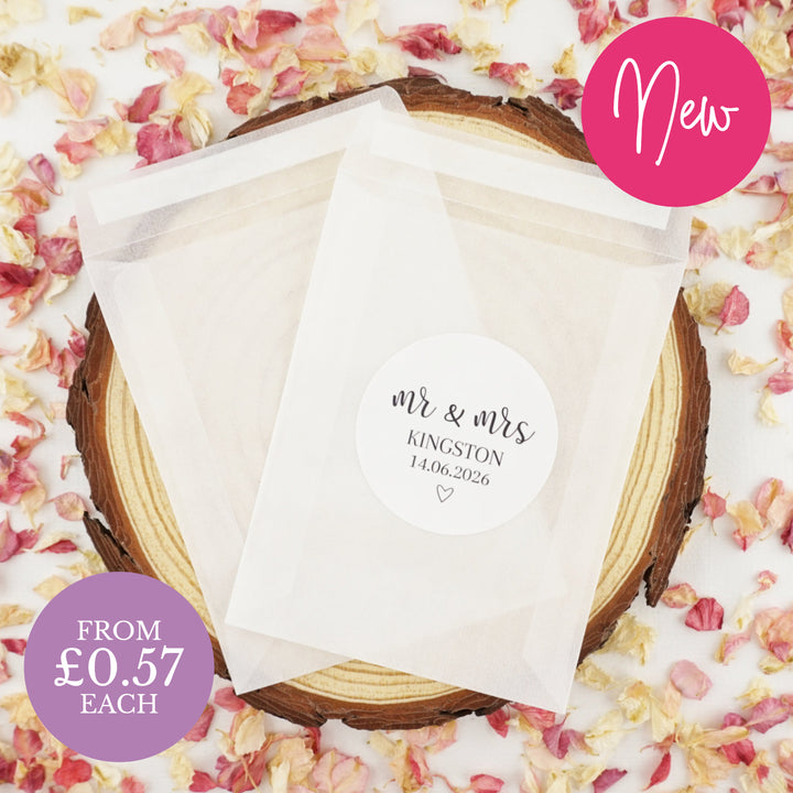 Personalised Glassine Envelopes for Confetti Bags Romantic Mr & Mrs DIY (Empty)