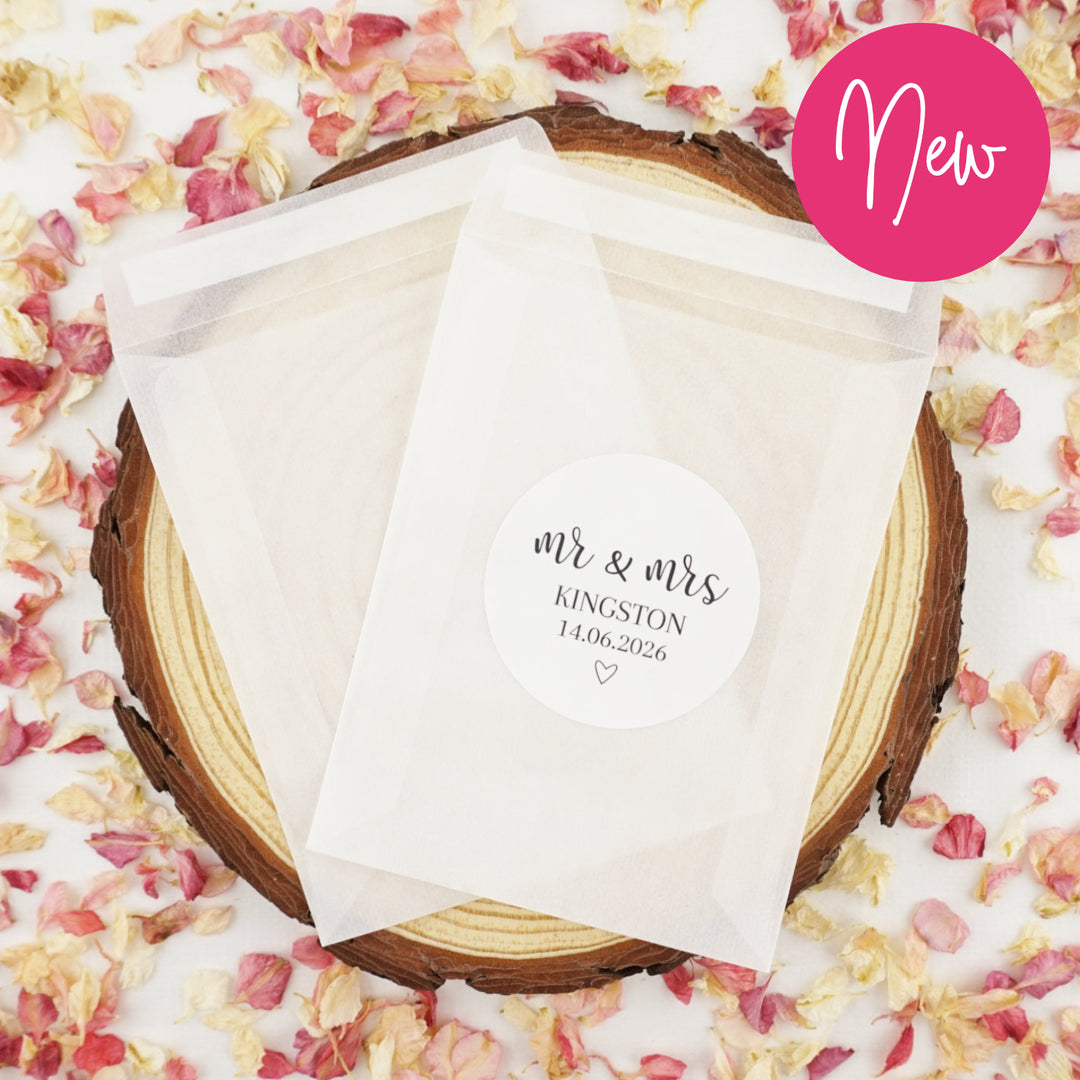 Personalised Glassine Envelopes for Confetti Bags Romantic Mr & Mrs DIY (Empty)