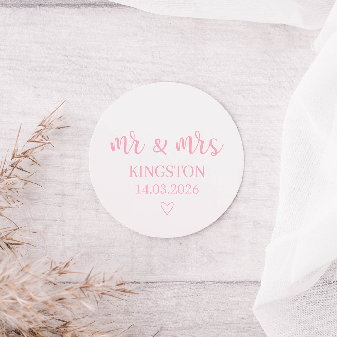 Personalised Glossy White Stickers Romantic Mr & Mrs Wedding Stickers