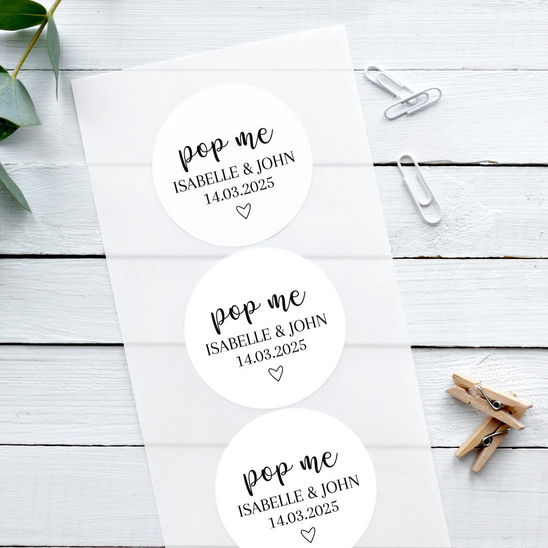 Personalised Glossy White Stickers Romantic Pop Me Wedding Stickers