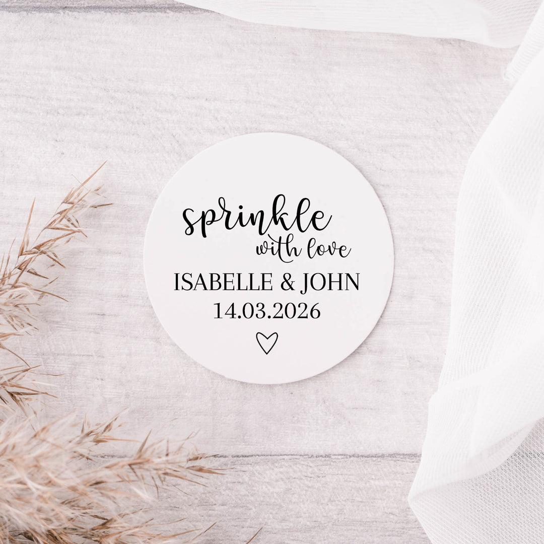 Personalised Glossy White Stickers Romantic Sprinkle with love Wedding Stickers