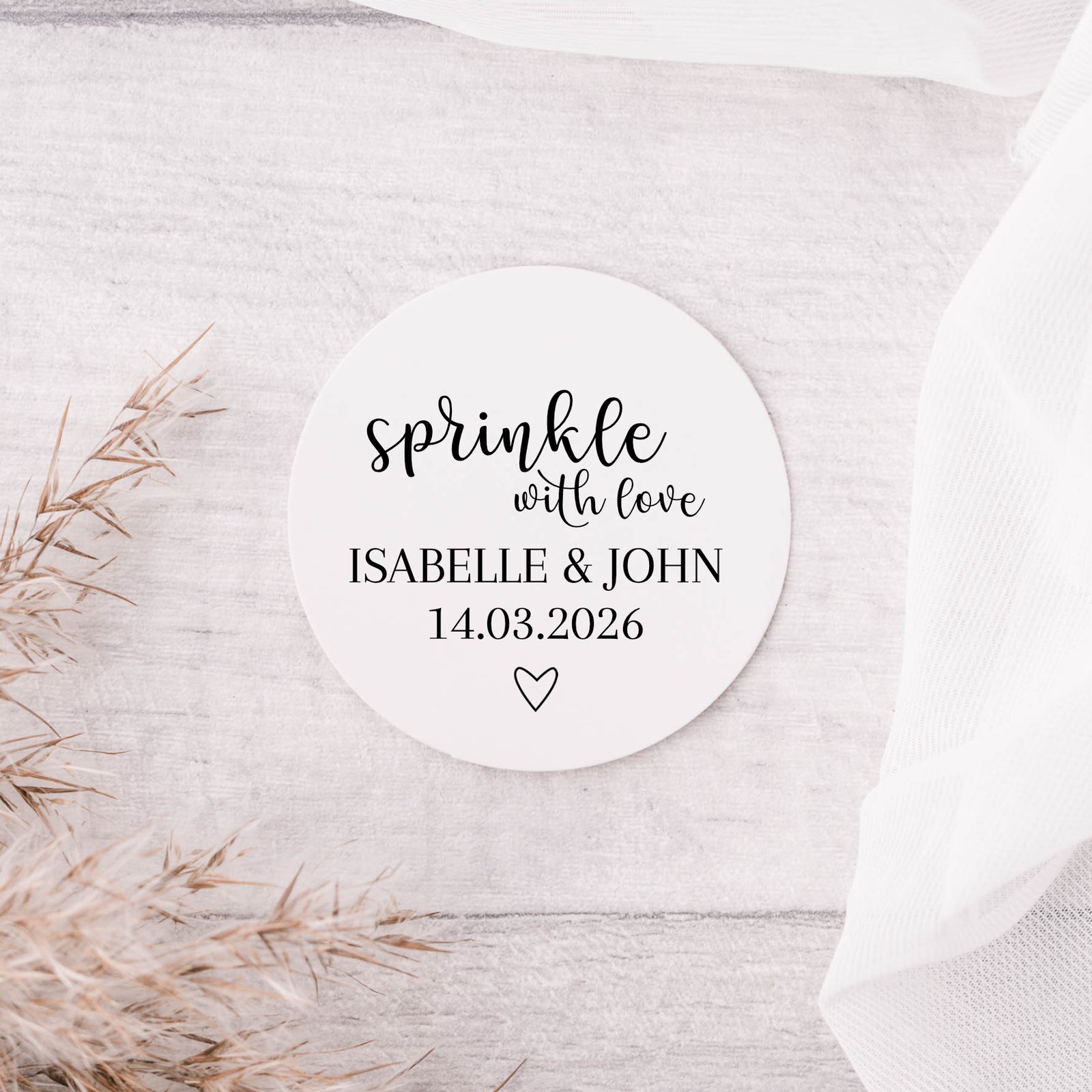 Personalised wedding stickers - Sprinkle with love - Romantic - Glossy white stickers - The Dried Petal Company