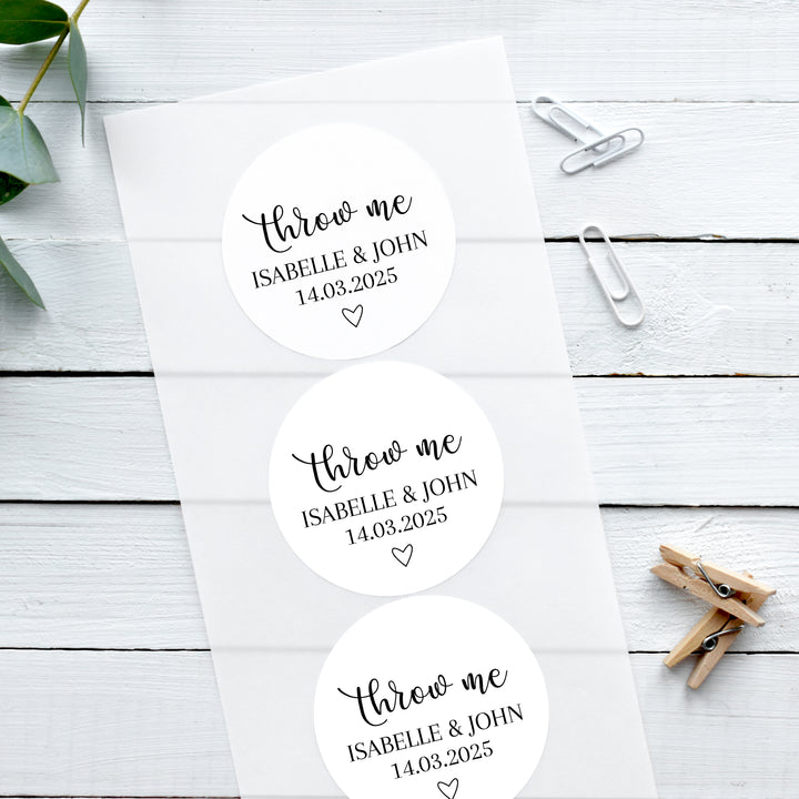 Personalised Glossy White Stickers Romantic Throw Me Wedding Stickers