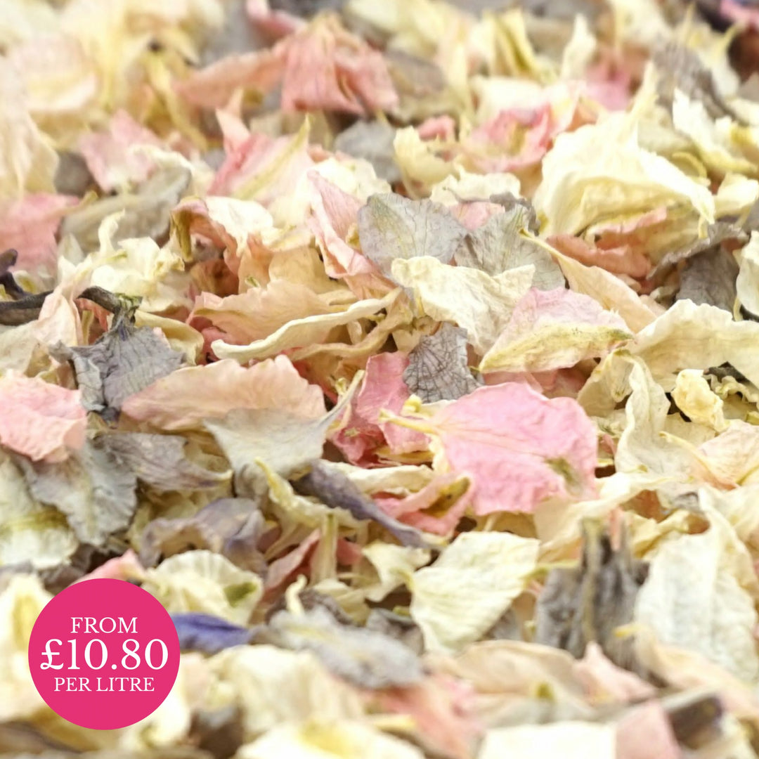 Rustic pink cream and grey - Dried Petal Wedding Confetti - larkspur petals - british grown - natural confetti - biodegradable confetti - flower confetti - The Dried Petal Company
