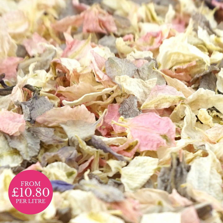 Rustic pink cream and grey - Dried Petal Wedding Confetti - larkspur petals - british grown - natural confetti - biodegradable confetti - flower confetti - The Dried Petal Company