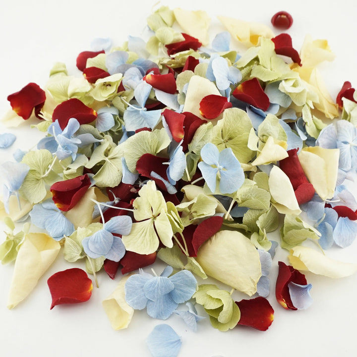 Secret Garden - Freeze-dried petal mix - rose petals - hydrangea petals - blue green red - biodegradable confetti - natural confetti - wedding confetti - The Dried Petal Company