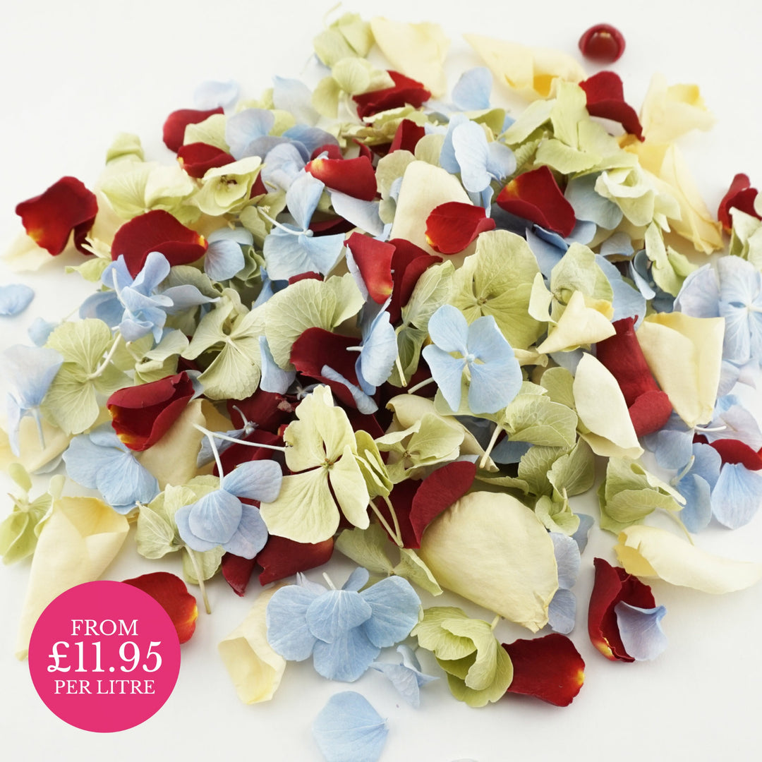 Secret Garden - Freeze-dried petal mix - rose petals - hydrangea petals - blue green red - biodegradable confetti - natural confetti - wedding confetti - The Dried Petal Company