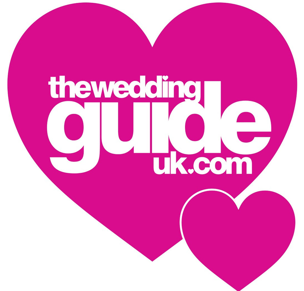 The Dried Petal Company is featured in 'theweddingguideuk.com' - Heart-shaped logo text on a pink background