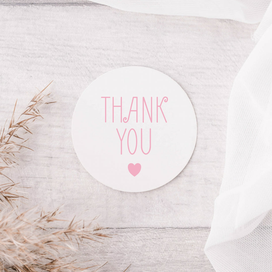 Glossy White Stickers Thank You Cute Heart Wedding Sticker