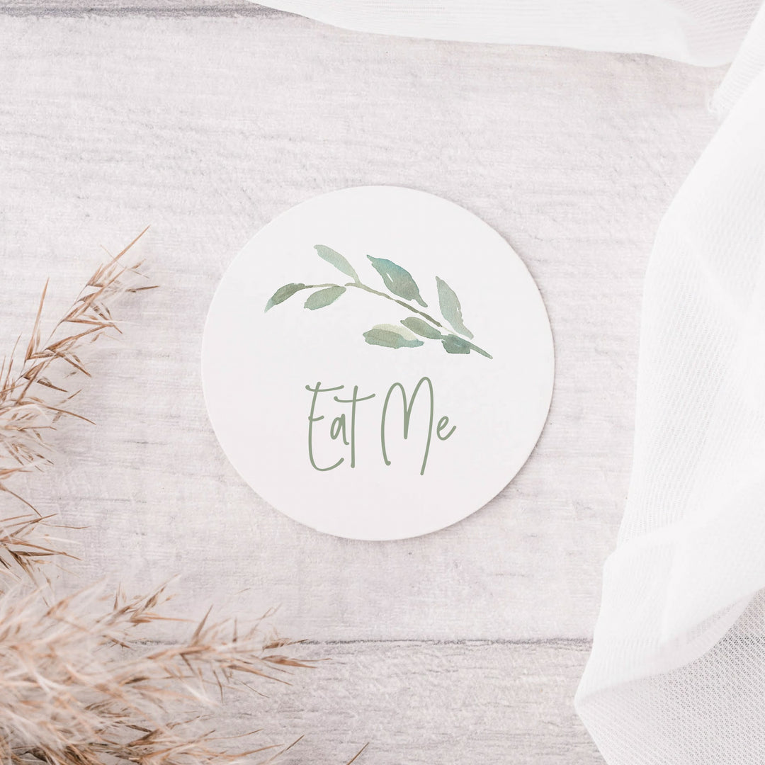 Watercolour Leaf Eat Me Glossy White Stickers Wedding Stickers