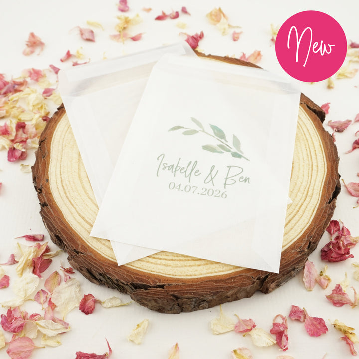 Personalised Glassine Envelopes for Confetti Bags Watercolour Leaf (Empty)