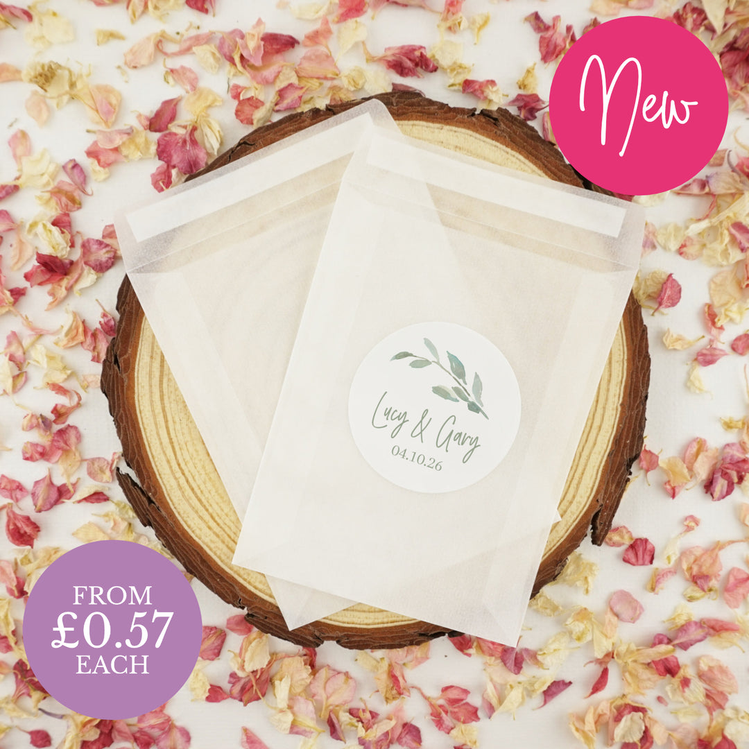 Glassine Envelopes for Confetti Bags Watercolour Leaf Personalised DIY (Empty)