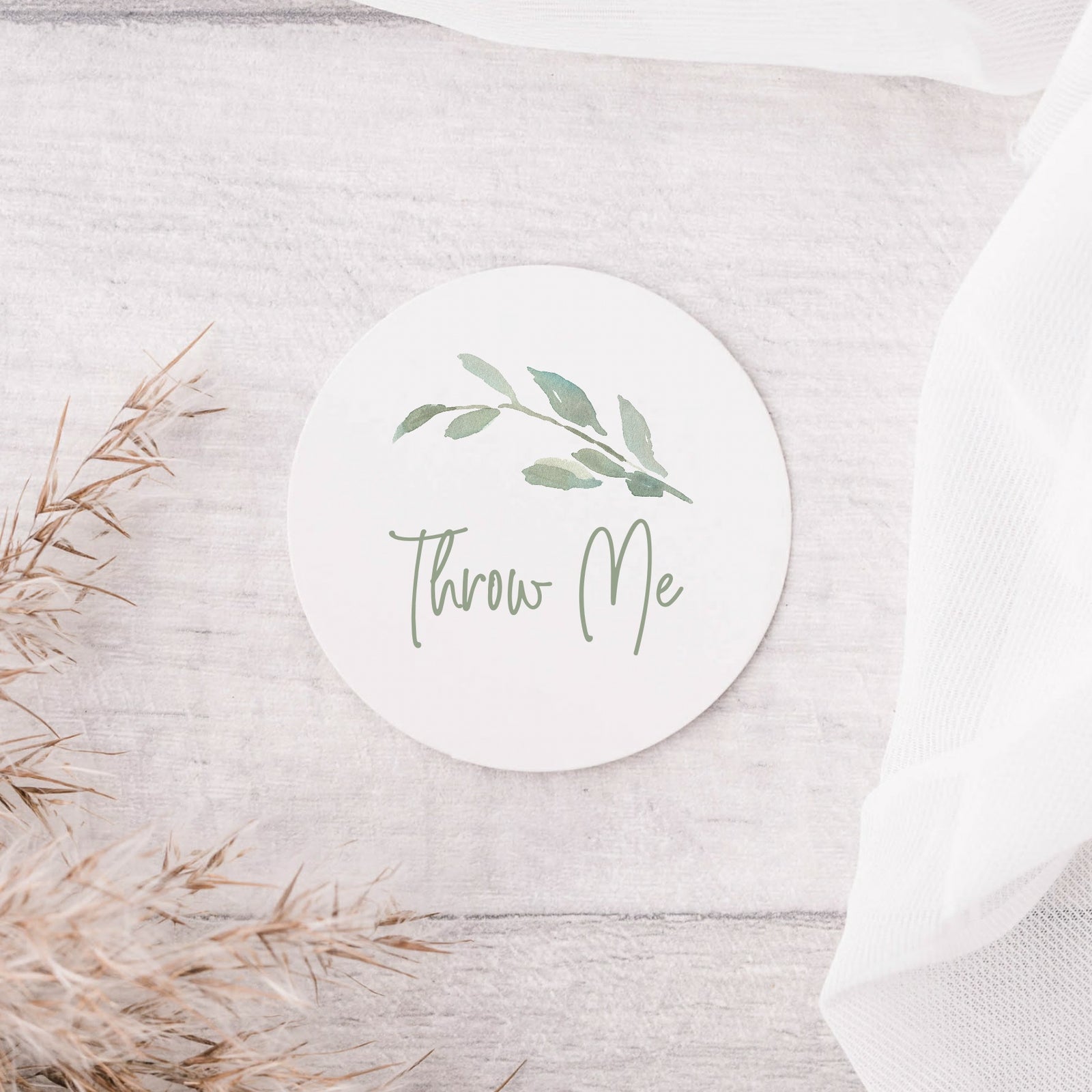 Wedding stickers - Watercolour Leaf - Throw Me - Glossy white stickers - The Dried Petal Company