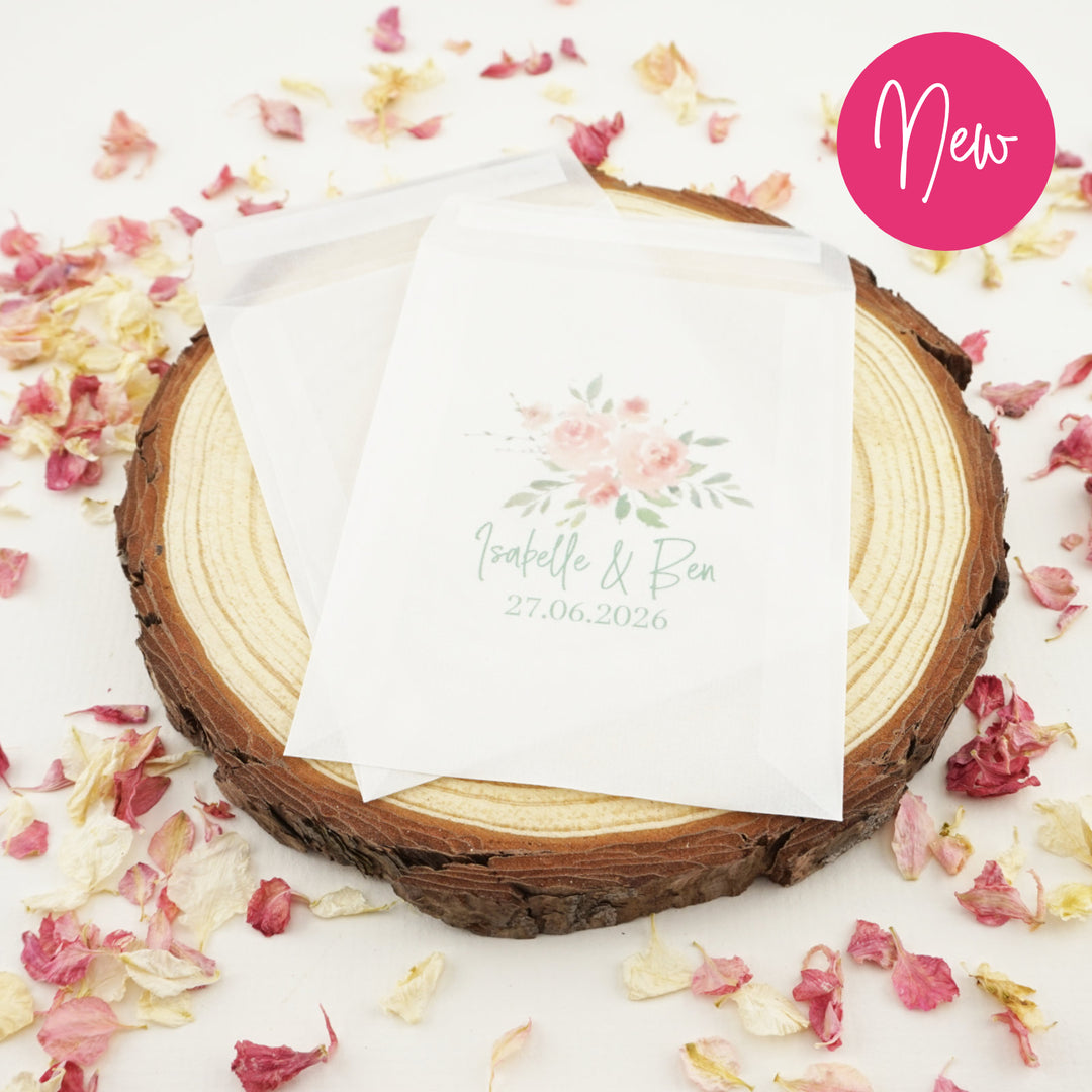 Personalised Glassine Envelopes for Confetti Bags Watercolour Rose (Empty)