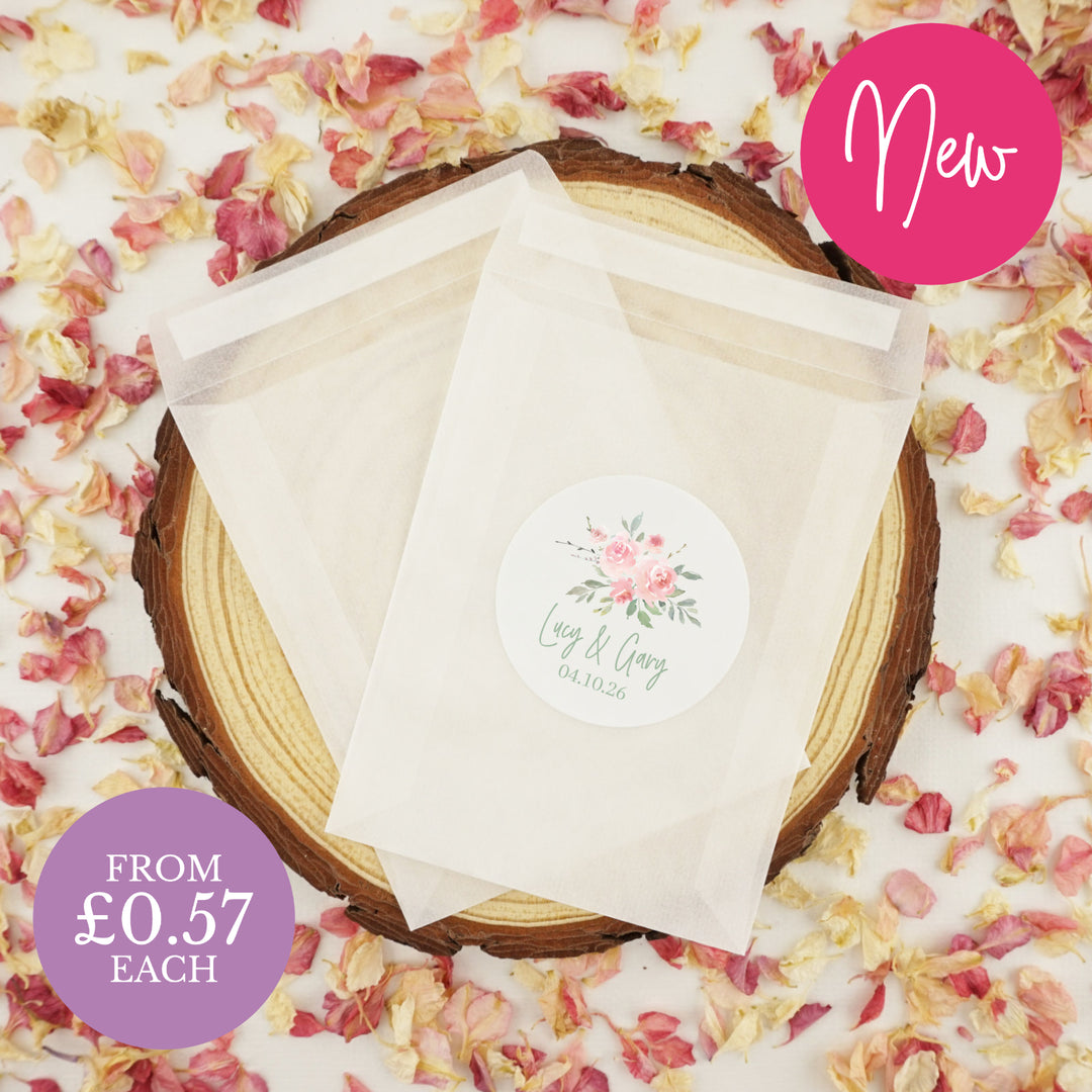 Glassine Envelopes for Confetti Bags Watercolour Rose Personalised DIY (Empty)