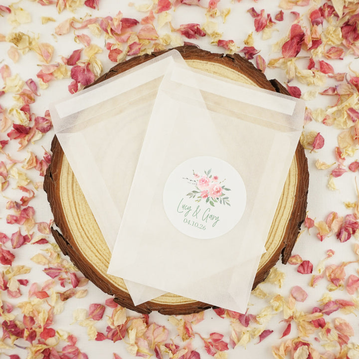 Glassine Envelopes for Confetti Bags Watercolour Rose Personalised DIY (Empty)