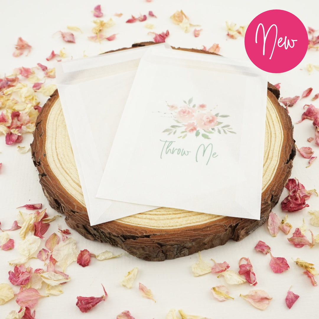 Printed Glassine Envelopes for Confetti Bags Watercolour Rose Throw Me (Empty)