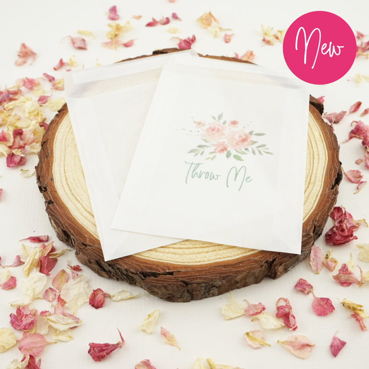 Printed Glassine Envelopes for Confetti Bags Watercolour Rose Throw Me (Empty)