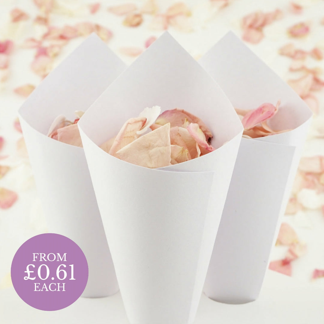 Handcrafted Recycled White Wedding Confetti Cones