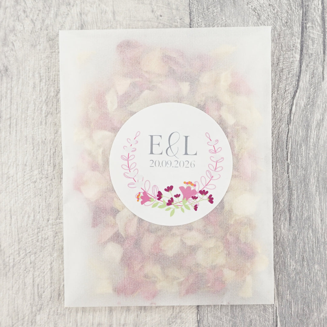 Glassine Envelopes Floral Wreath Sticker and Confetti Petals