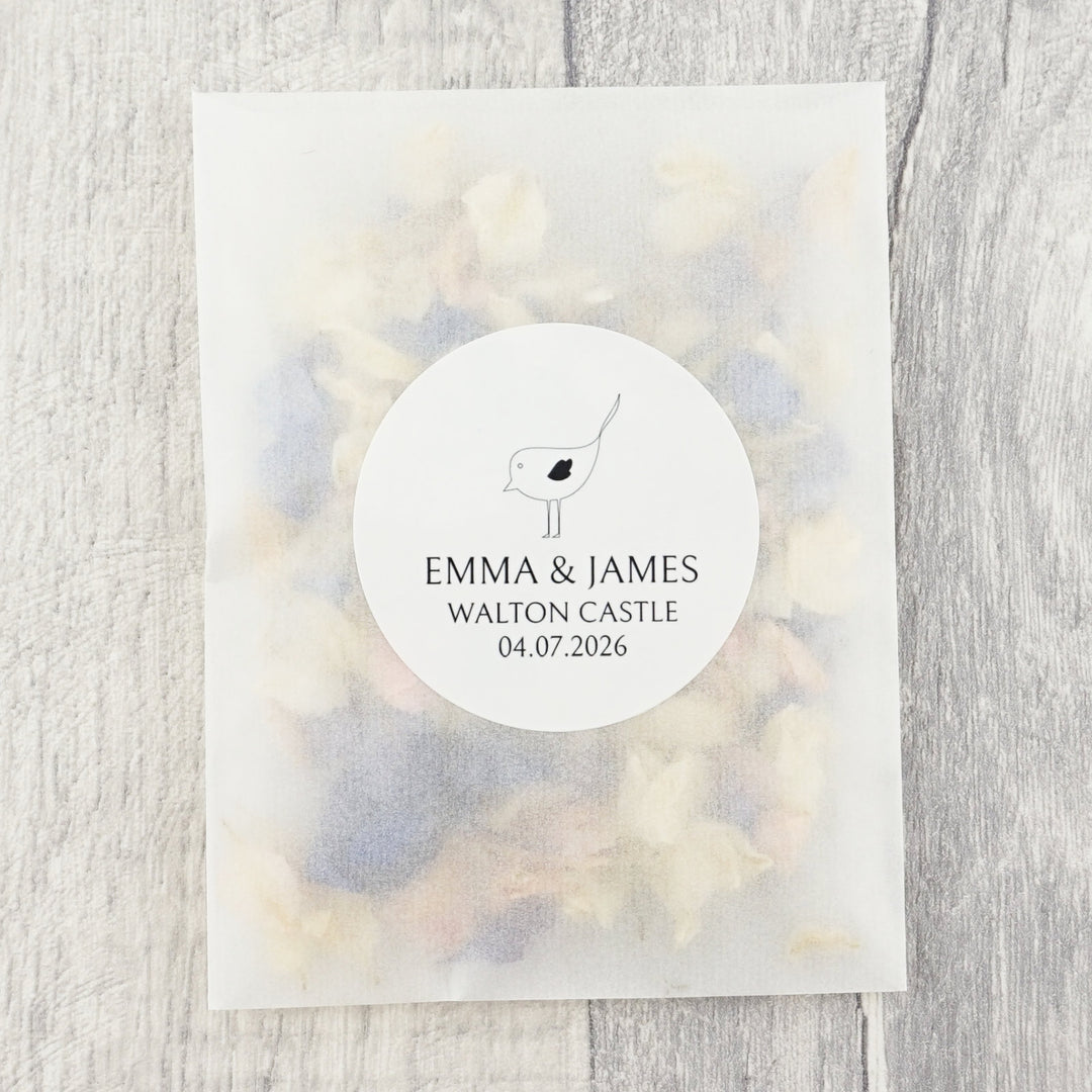 Glassine Envelopes Personalised Bird Sticker with Confetti Petals