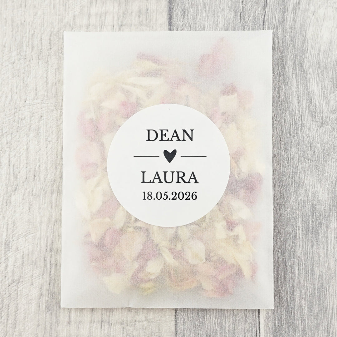 Glassine Envelopes Personalised Love Story Sticker with Confetti Petals