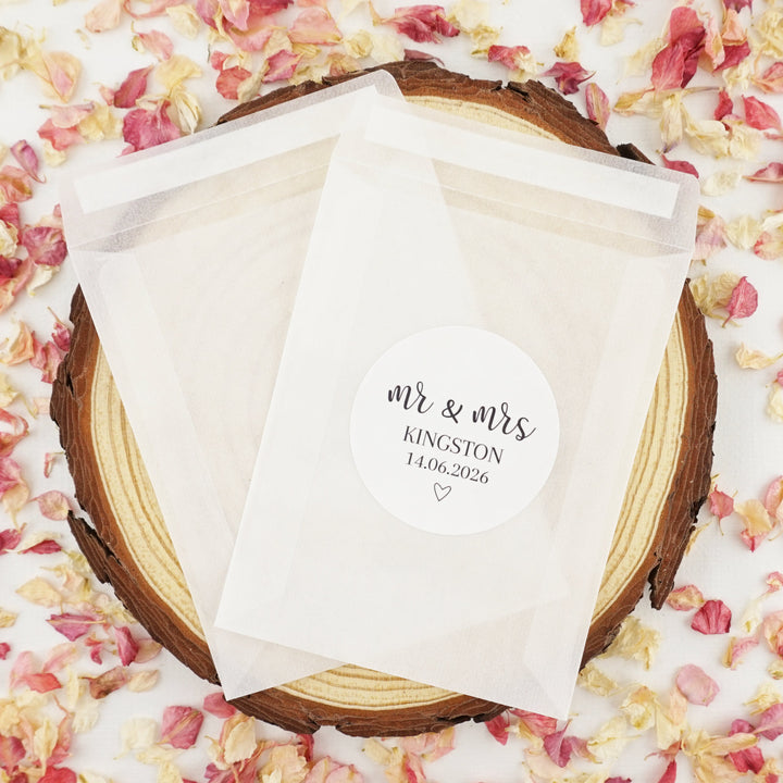 Personalised Glassine Envelopes for Confetti Bags Romantic Mr & Mrs DIY (Empty)