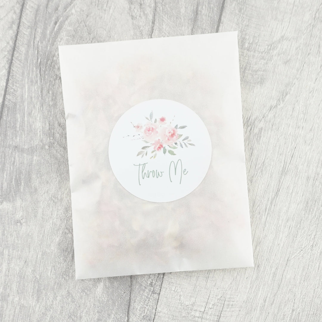Glassine Envelopes Watercolour Rose Throw Me Sticker and Confetti Petals