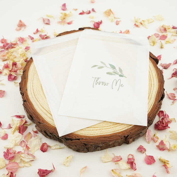 Printed Glassine Envelopes for Confetti Bags Watercolour Leaf Throw Me (Empty)