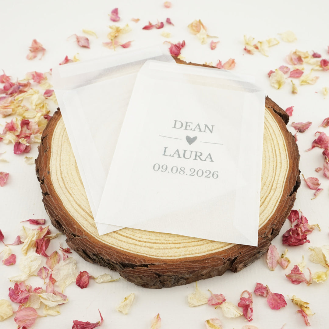 Personalised Glassine Envelopes for Confetti Bags Love Story (Empty)