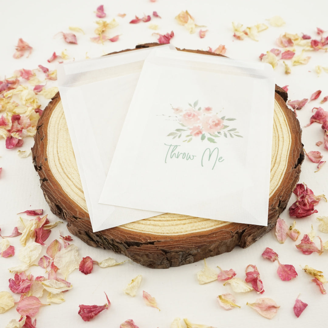Printed Glassine Envelopes for Confetti Bags Watercolour Rose Throw Me (Empty)