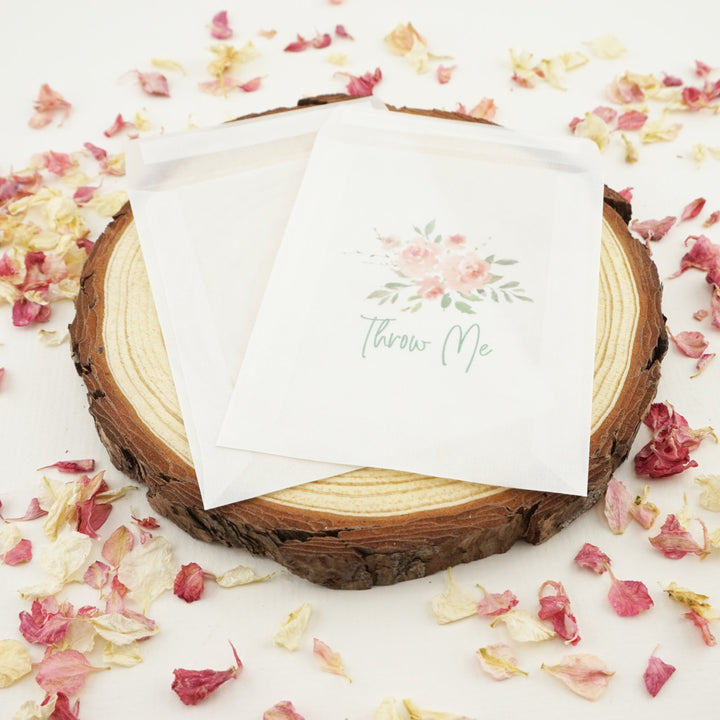 Printed Glassine Envelopes for Confetti Bags Watercolour Rose Throw Me (Empty)