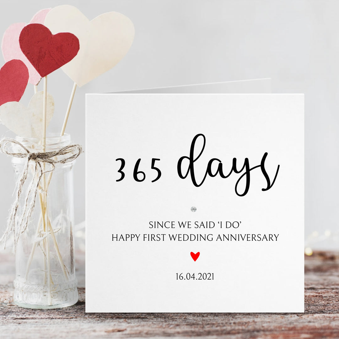 Personalised Love Heart 365 days Wedding Anniversary Card in 5 colours