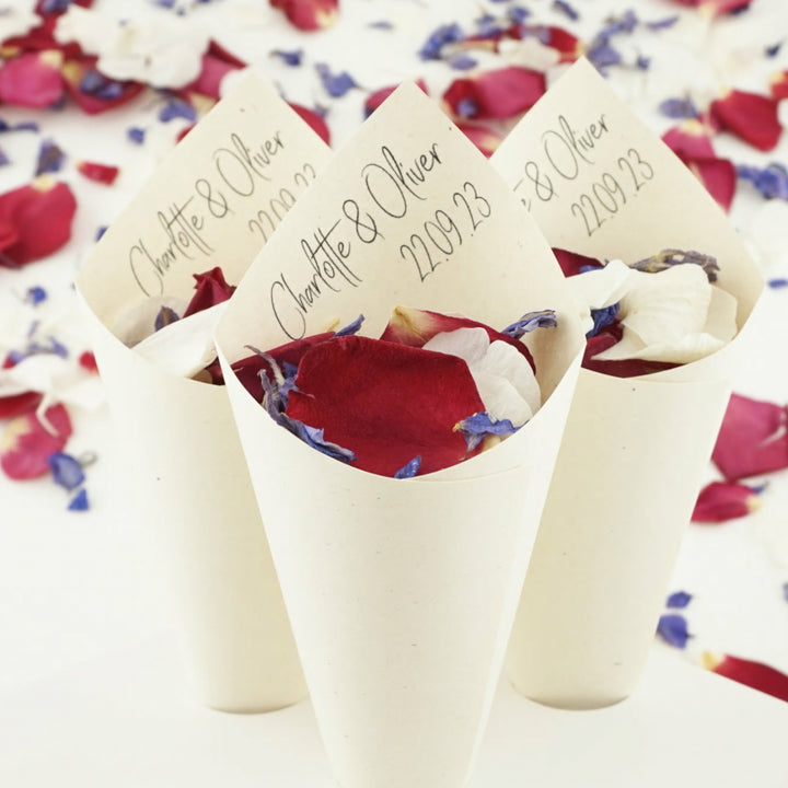 Handcrafted Personalised Boho Chic Wedding Confetti Cones