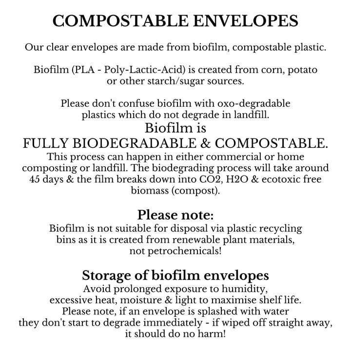 Clear Envelopes 10 x 14cm Biofilm Biodegradable Compostable