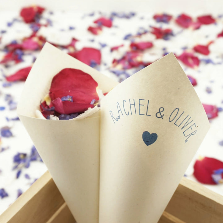 Handcrafted Personalised Cute Heart Wedding Confetti Cones