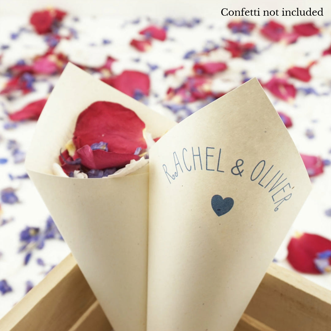 Handcrafted Personalised Cute Heart Wedding Confetti Cones