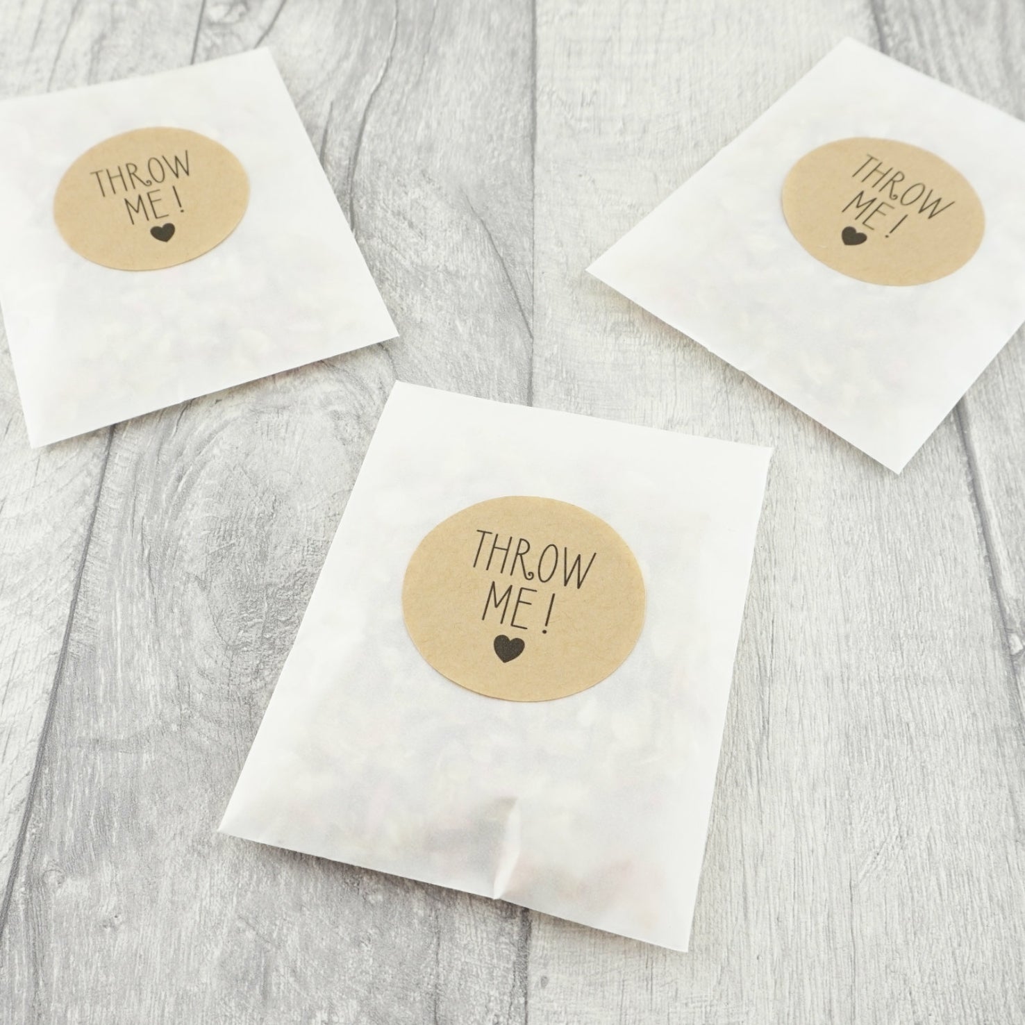 Wedding confetti envelopes with stickers - confetti sachets - Throw Me - glassine bags - The Dried Petal Company