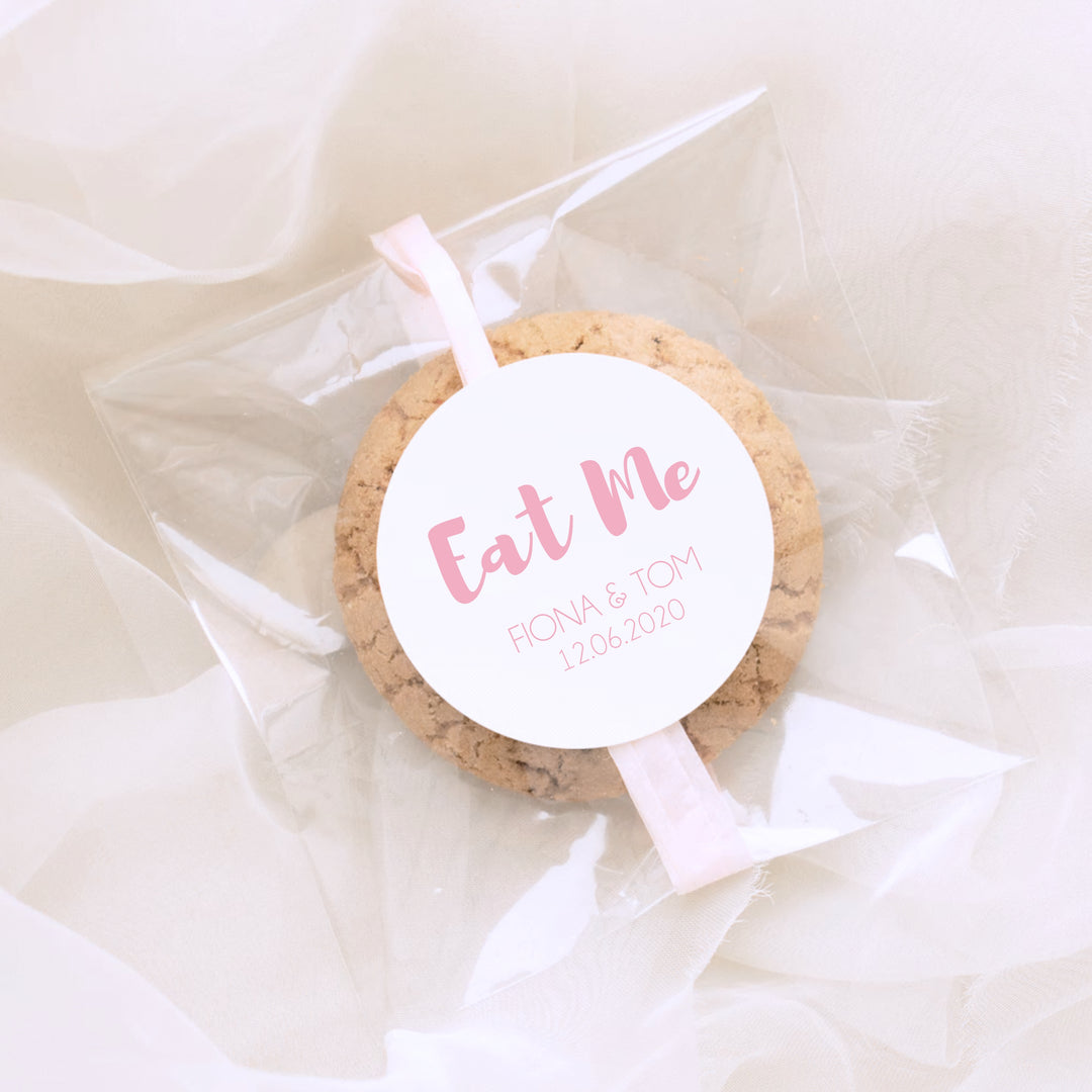 Biodegradable Personalised Glossy White Stickers Eat Me Wedding Sticker Favour Label